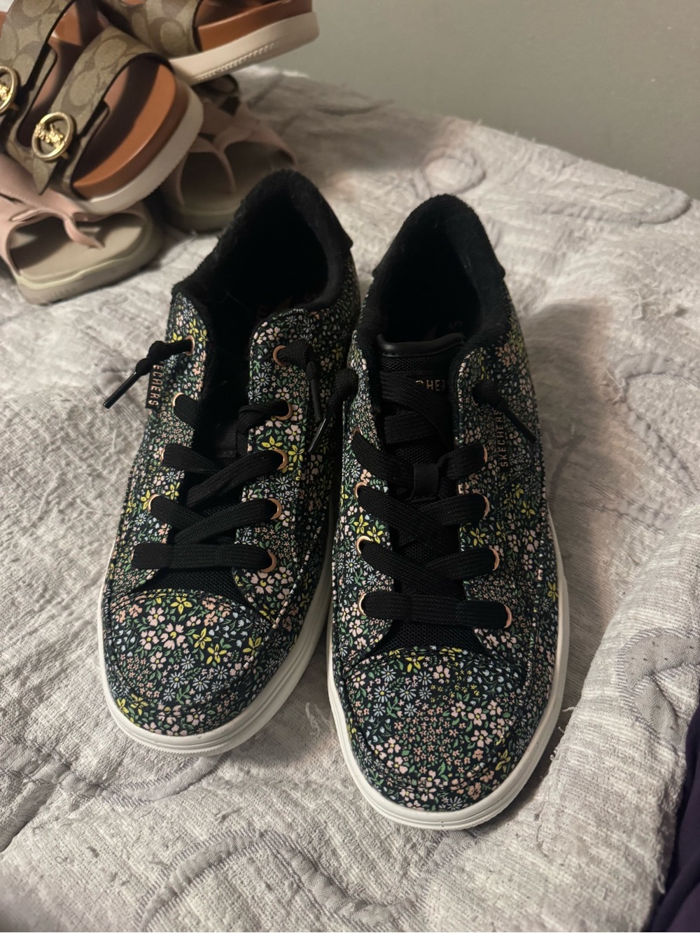 Skechers Black Floral Lace-Up Sneakers